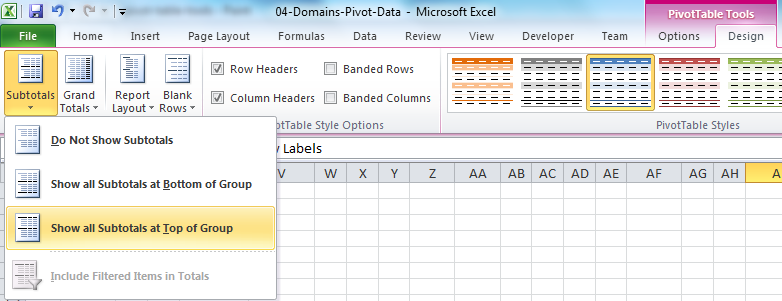 Adding Subtotals In Excel Pivot Table