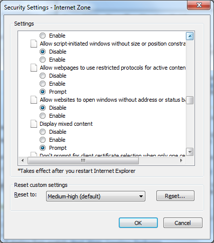 Internet Explorer - Security Settings - Internet Zone