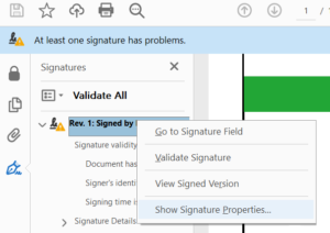 Adobe Reader - Show Signature Properties menu item