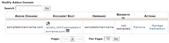 cPanel - Addon Domains list