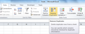 Excel - Remove duplicates