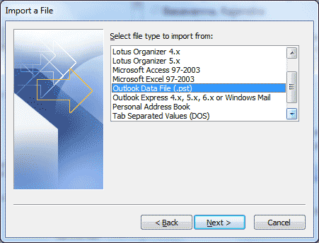 Microsoft Outlook - Import and Export Wizard Import a file
