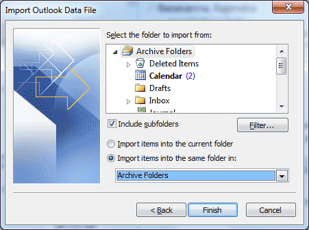 Microsoft Outlook - Import and Export Wizard - Import Outlook data file