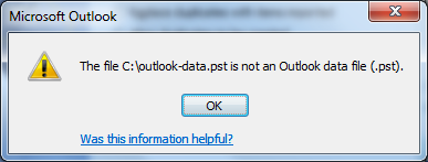 Microsoft Outlook - Import and Export Wizard - Not an Outlook data file