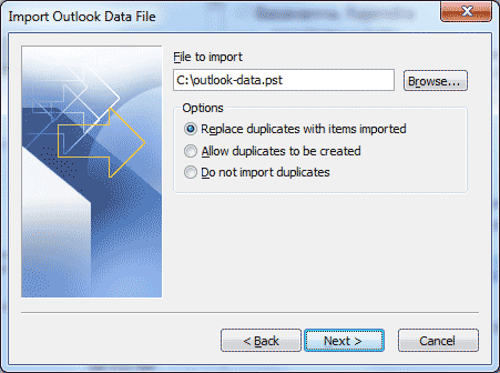 Microsoft Outlook - Import and Export Wizard - Select a file to import