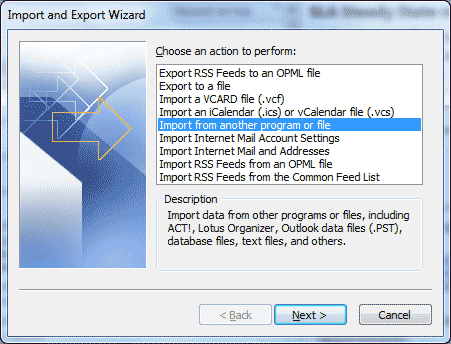 Microsoft Outlook - Import and Export Wizard