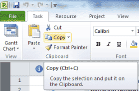 Microsoft Project - Copy button