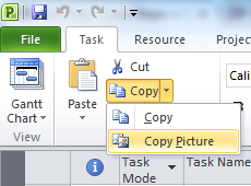 Microsoft Project - Copy pull-down menu