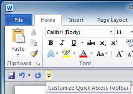 Microsoft Office - Quick access toolbar - below Ribbon