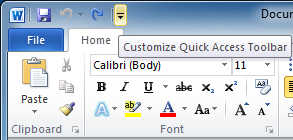 Microsoft Office - Quick access toolbar - default location