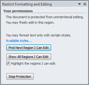 Microsoft Word - Restrict Formatting and Editing - Your Permissions