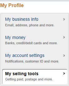 PayPal - My Selling Tools link
