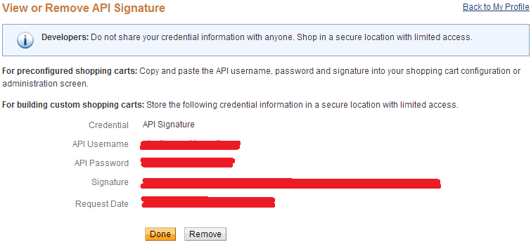 PayPal - View or Remove API Signature