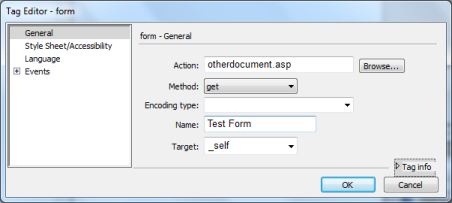 Adobe Dreamweaver - Form tag editor