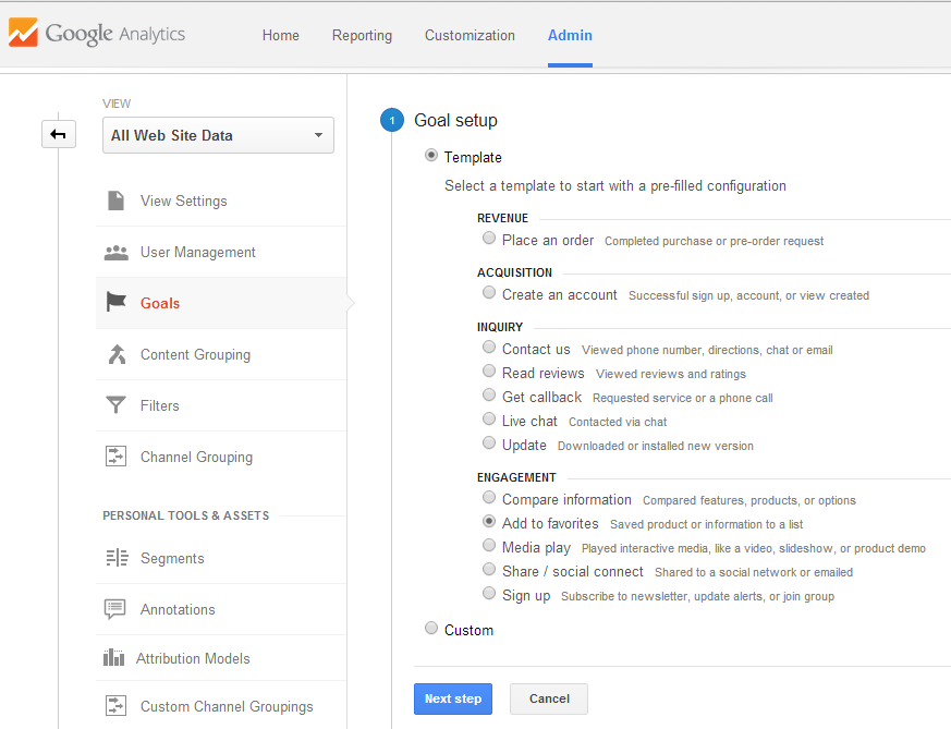 Google Analytics - Goals - Goal setup