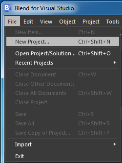 Microsoft Blend - File - New Project menu