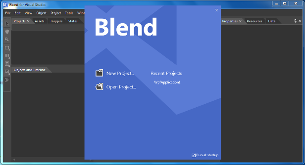 Microsoft Blend for Visual Studio - Welcome Screen