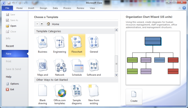 Microsoft Visio - File - New - Template Categories