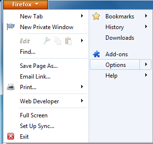 Mozilla Firefox - Options menu