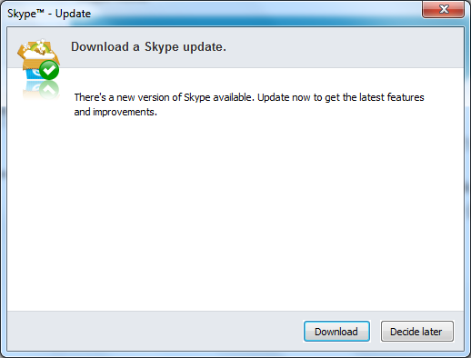 Skype - "Download a Skype update" dialog