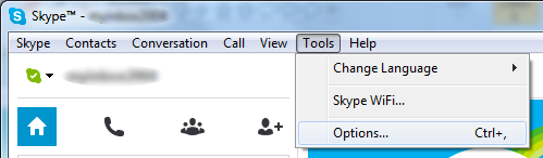 Skype - Tools - Options menu