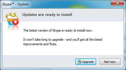 Skype - "Updates are ready to install" dialog