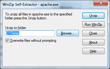 WinZip - Dialog to test Self-Extractor file