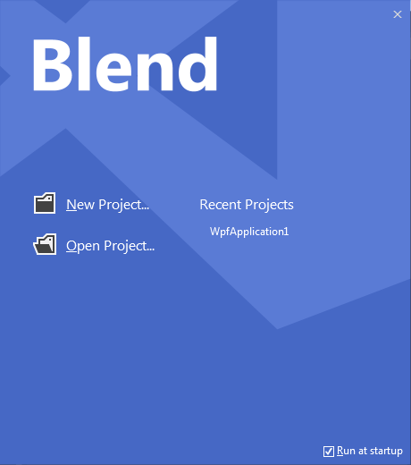 Microsoft Blend for Visual Studio - Welcome screen