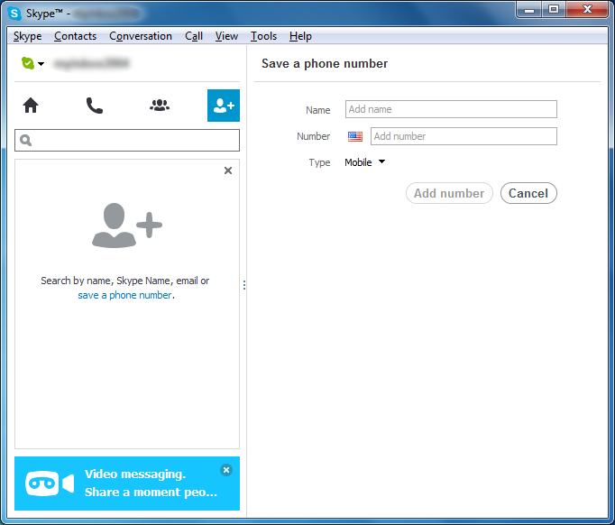 Skype - Add Contact - Save a Phone Number