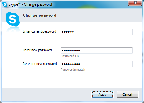 Skype - "Change Password" dialog