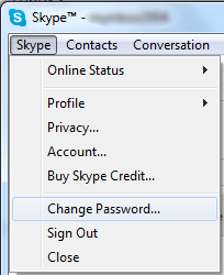 Skype - "Change Password" menu