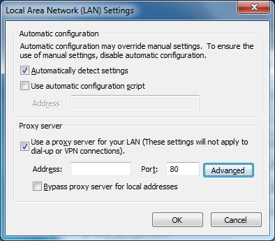 Internet Explorer - "Local Area Network Settings" dialog