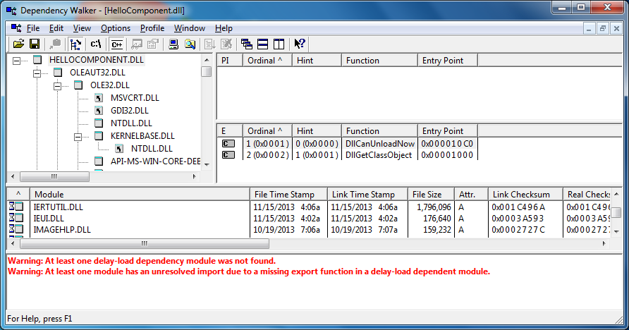 DLL with exported functions showing in Microsoft's Dependency Walker Tool