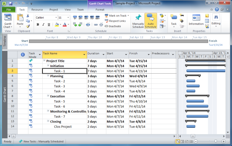 Microsoft Project - Tasks with details