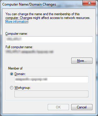 Windows - "Computer Name/Domain Changes" dialog