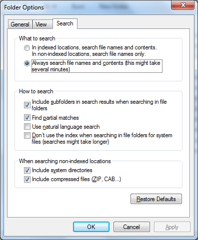 Windows Explorer - "Folder Options" dialog