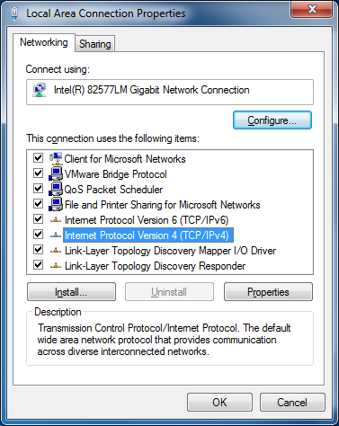 Windows - "Local Area Connection Properties" dialog