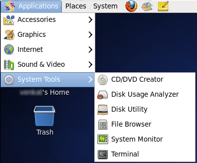CentOS - Applications - System Tools menu