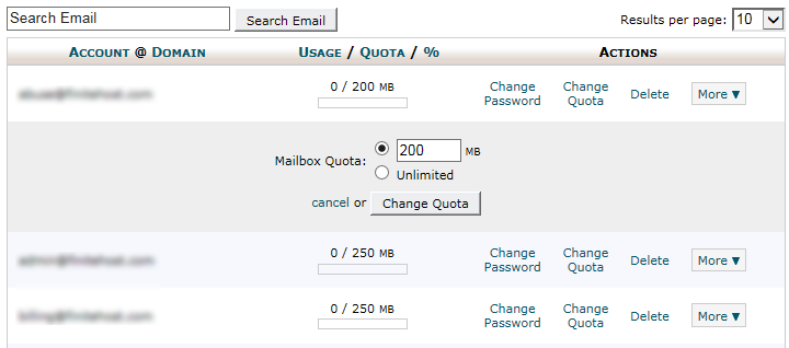 cPanel - Email Account - Change Disk Quota