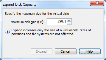 VMware Virtual Machine - "Expand Disk Capacity" dialog