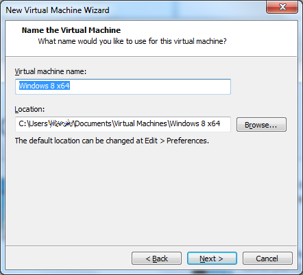 VMware Workstation 10 - "Name the Virtual Machine" window