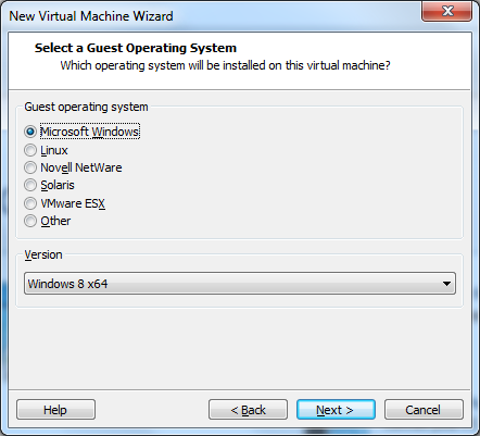 VMware Workstation 10 - "Select Guest Operating System" window
