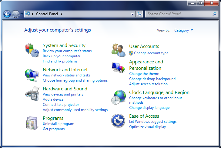 Windows 7 - Control Panel window