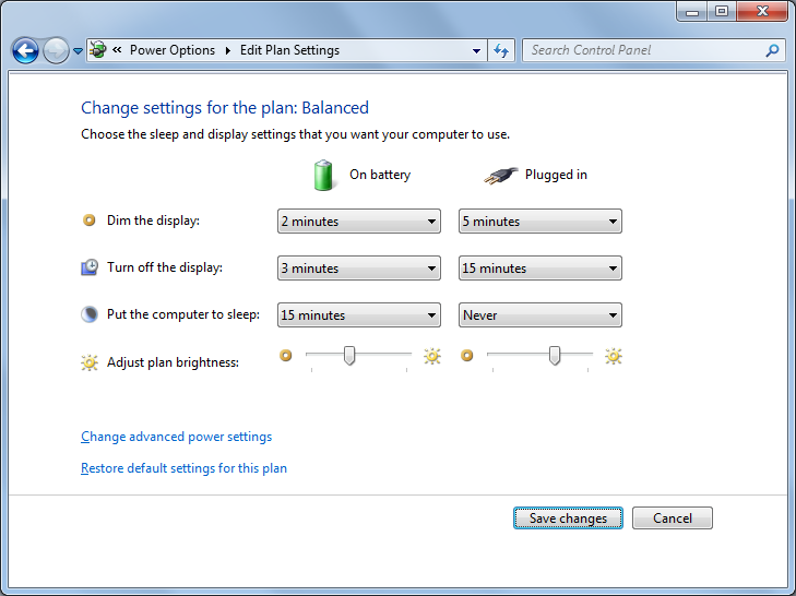 Windows 7 - "Edit Plan Settings" window