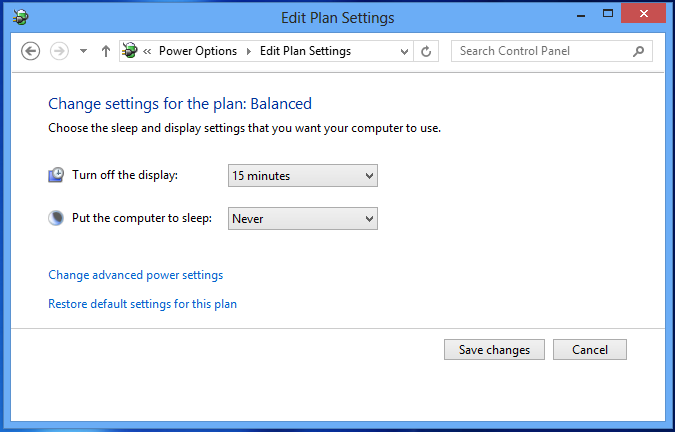 Windows 8 - "Edit Plan Settings" window