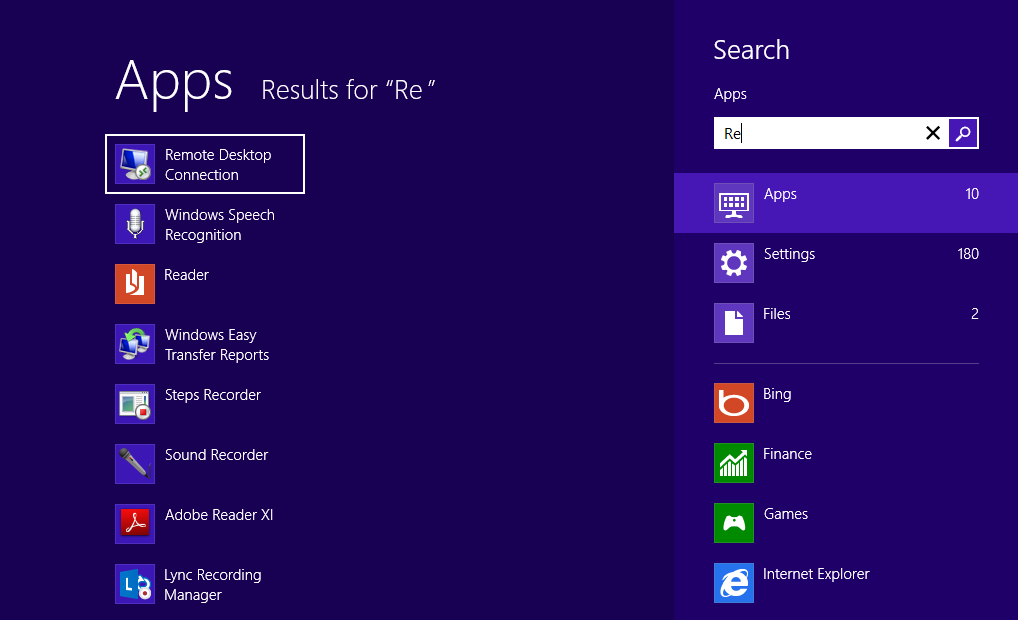 Windows 8 - Search Application pane