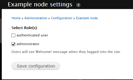 Drupal 7 - Configuration - "Example node settings" form