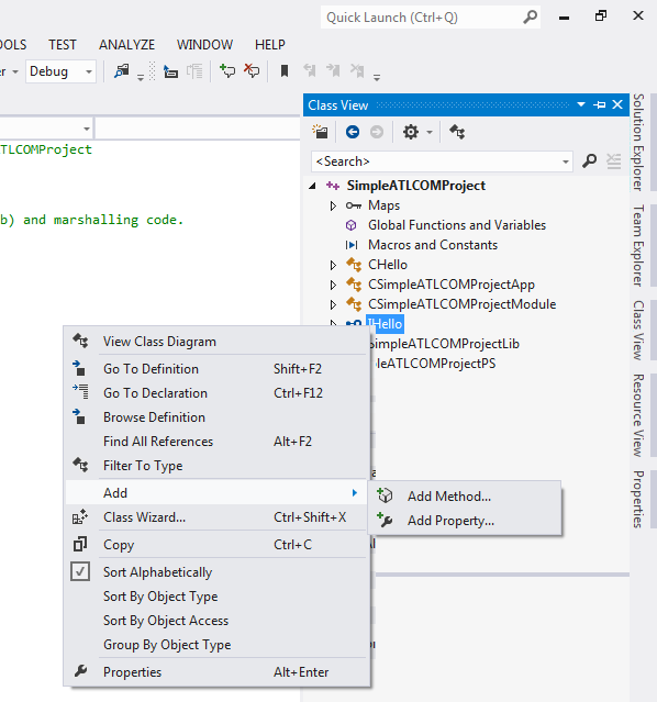 Visual Studio 2012 - "Class View" - "Add Menu" for an Interface