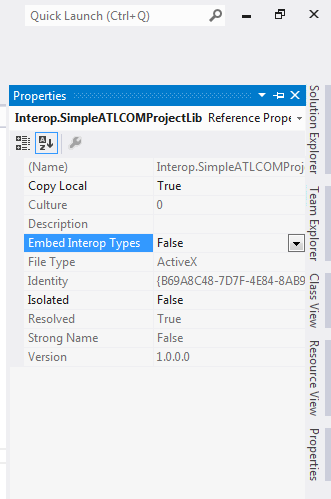 Visual Studio 2012 - properties for COM Component Reference properties