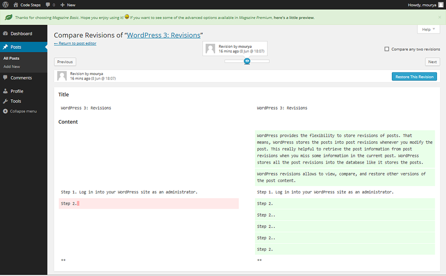 WordPress 3 - Browse Revisions